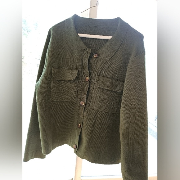 Sweaters - Olive Green Button-Up Cardigan
